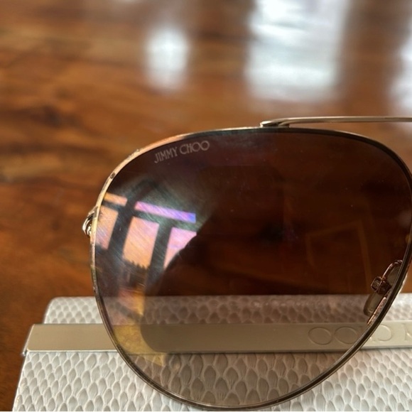 Jimmy Choo Gold Frame Havana  Womens Aviator Sunglasses Case Oversized - Picture 2 of 4